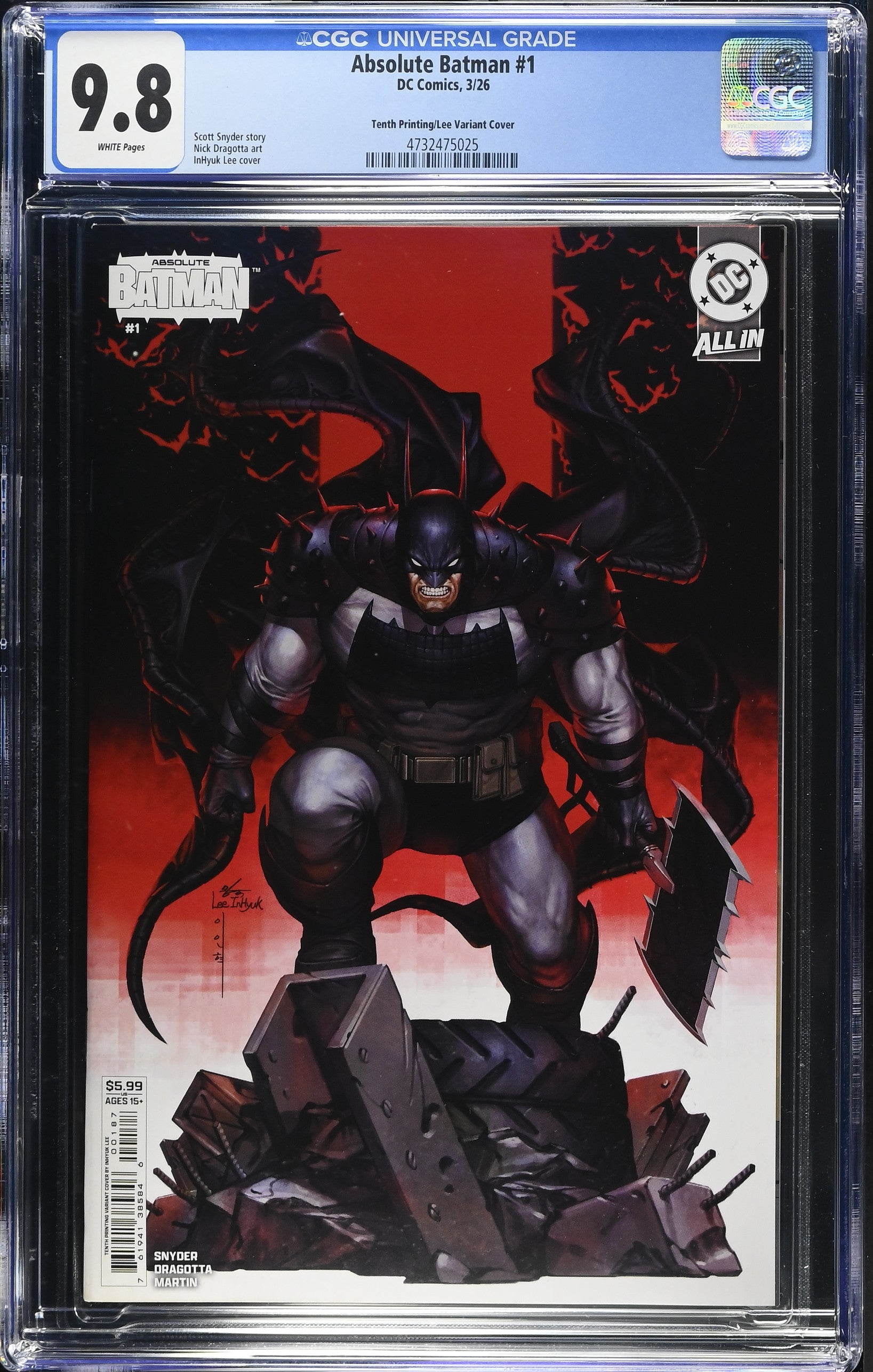 Absolute Batman #1 10th Print Cover B InHyuk Lee Card Stock Variant CGC 9.8
