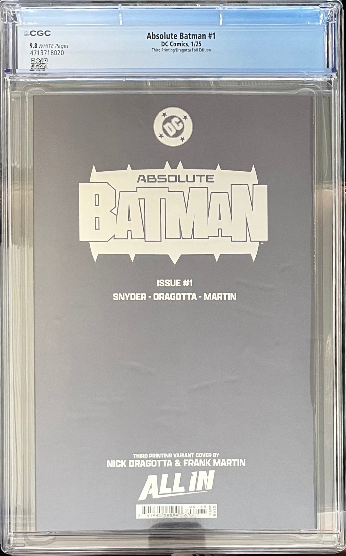 Absolute Batman #1 3rd Printing Nick Dragotta Foil Virgin Variant CGC 9.8