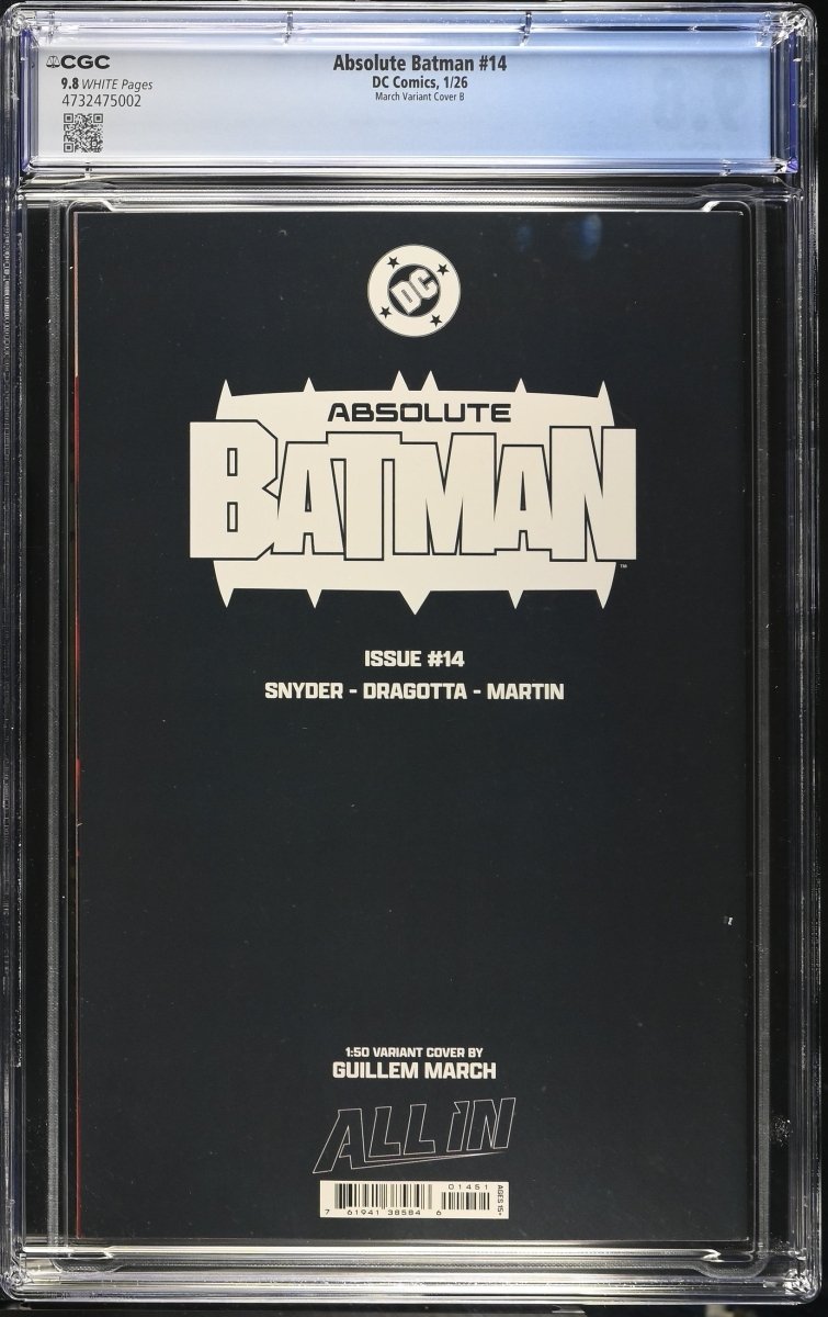 Absolute Batman 14 Cover E 1:50 Guillem March Virgin Ratio Variant CGC 9.8 - Walt's Comic Shop
