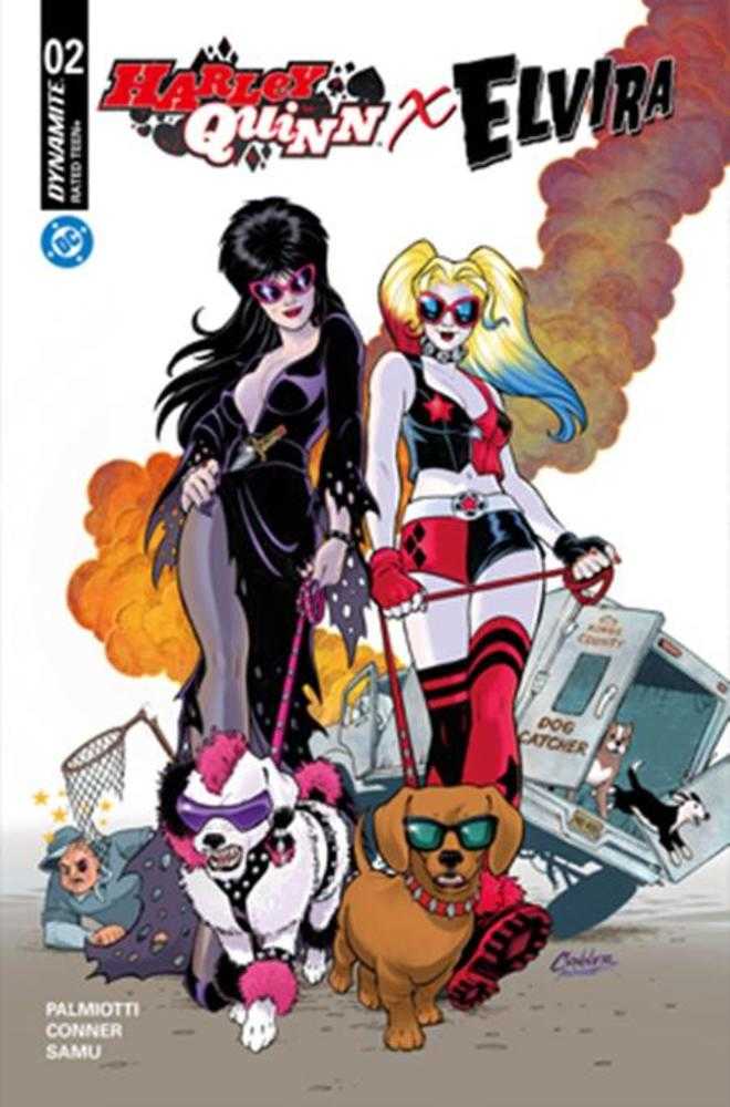 Harley Quinn X Elvira 2 Cover A Amanda Conner Dogs - Walt's Comic Shop