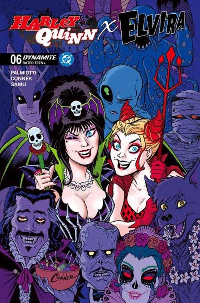 Harley Quinn X Elvira 6 Cover A Amanda Conner Party - Walt's Comic Shop