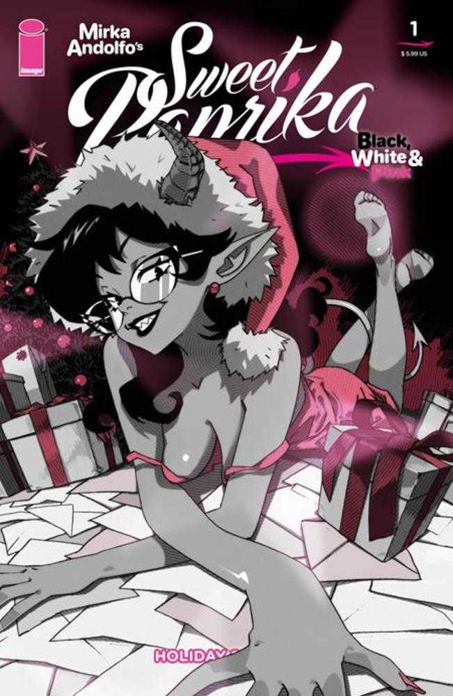 Mirka Andolfos Sweet Paprika Black White & Pink Holiday Special (One Shot) Cover C Vincenzo Puglia Variant (Mature) - Walt's Comic Shop