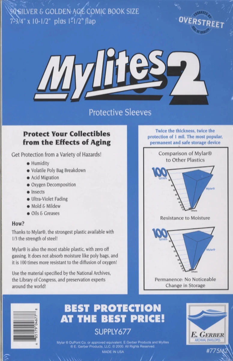 Mylites 2 Silver/Gold Size Comic Book Size Bags (Pack of 50) - Walt's Comic Shop