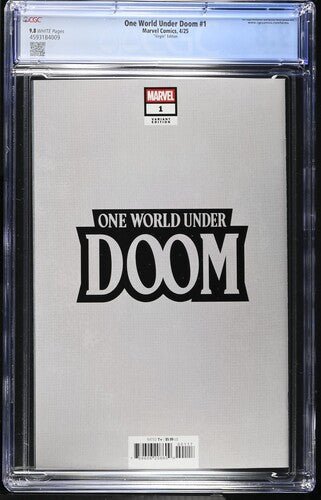 One World Under Doom 1 Ben Harvey Virgin 1:50 Ratio Variant Edition CGC 9.8 - Walt's Comic Shop