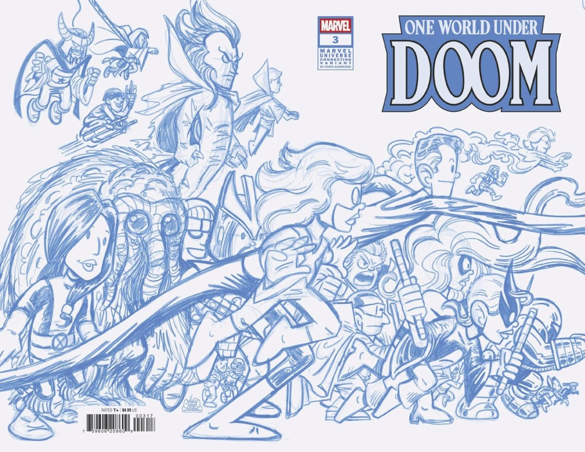 One World Under Doom #3 Chris Giarrusso Marvel Universe Connecting Blue Line Sketch Wrap 1:50 Ratio Variant H - Walt's Comic Shop