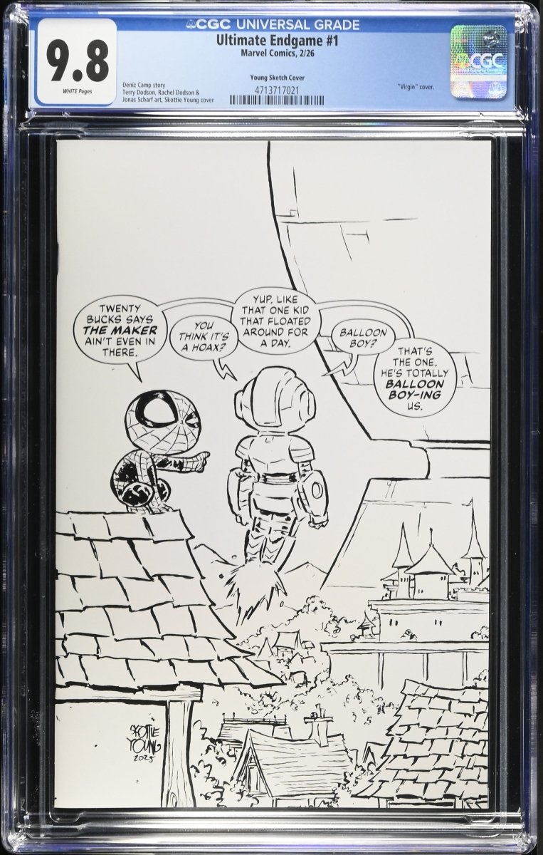 Ultimate Endgame 1 1:100 Skottie Young Black & White Virgin Variant CGC 9.8 - Walt's Comic Shop