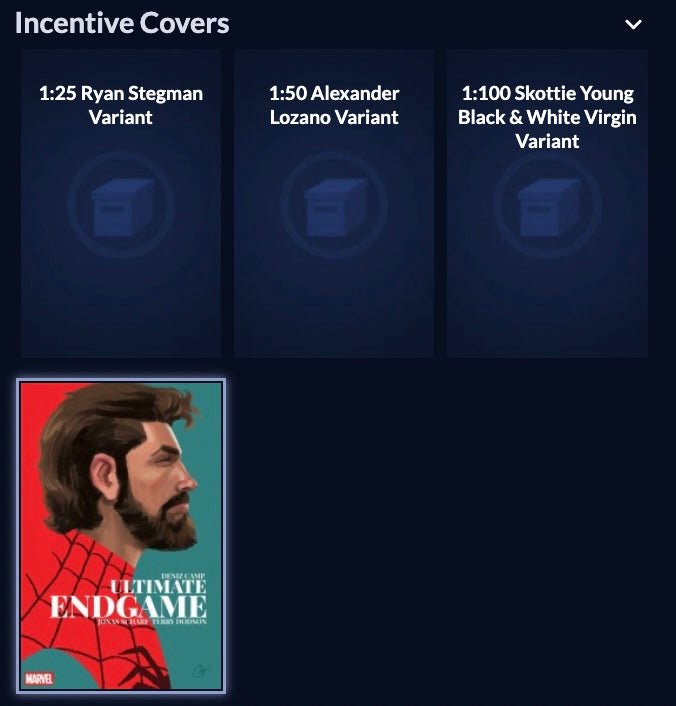 Ultimate Endgame 1 True Believers BUNDLE WITH ALL COVERS (incl all incentives! 1:1000 Zdarsky Cover!) *PRE - ORDER* - Walt's Comic Shop