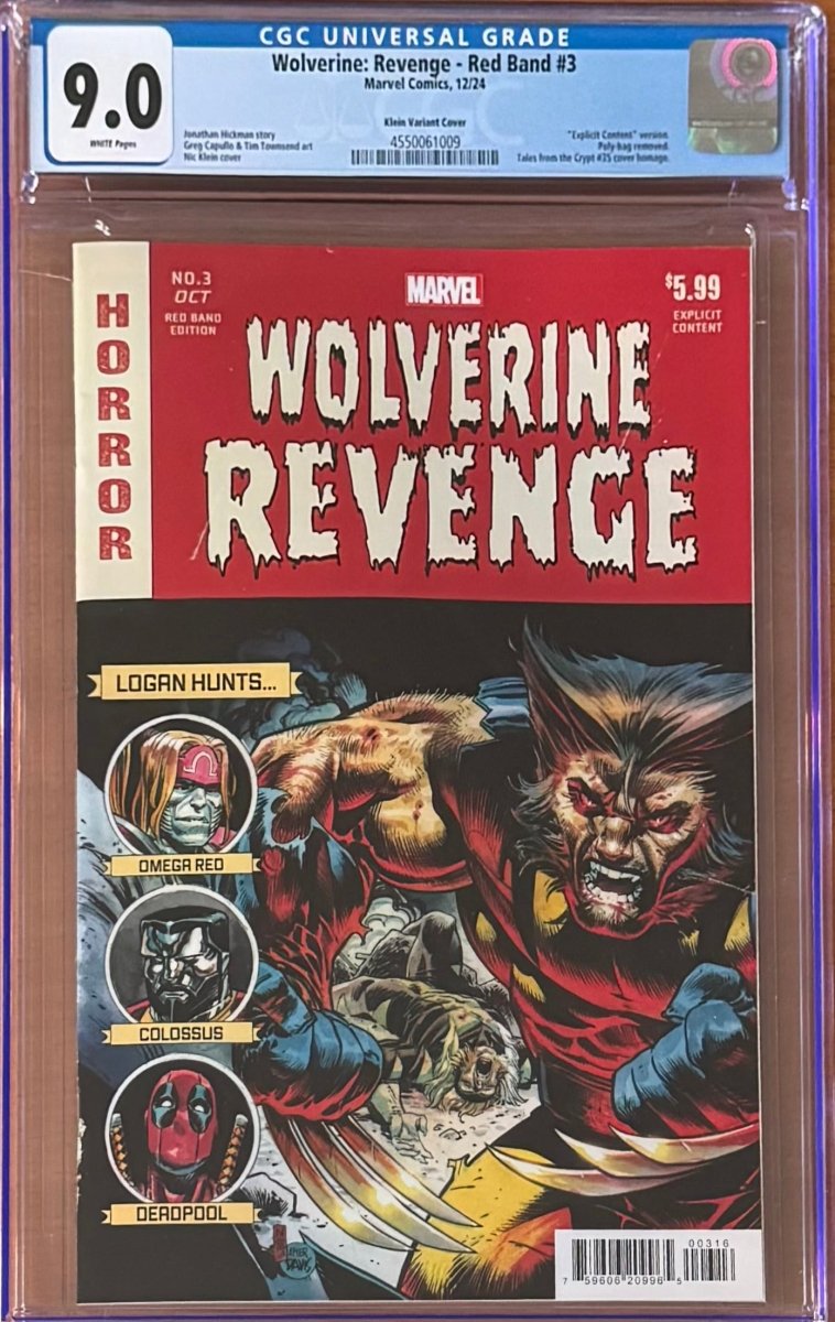 Wolverine Revenge Red Band #3 Nic Klein 1:25 Homage Variant CGC 9.0 - Walt's Comic Shop