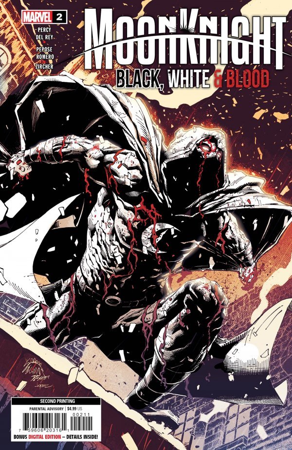 Moon Knight Black White Blood #2 (Of 4) 2nd Printing - Walt's Comic Shop