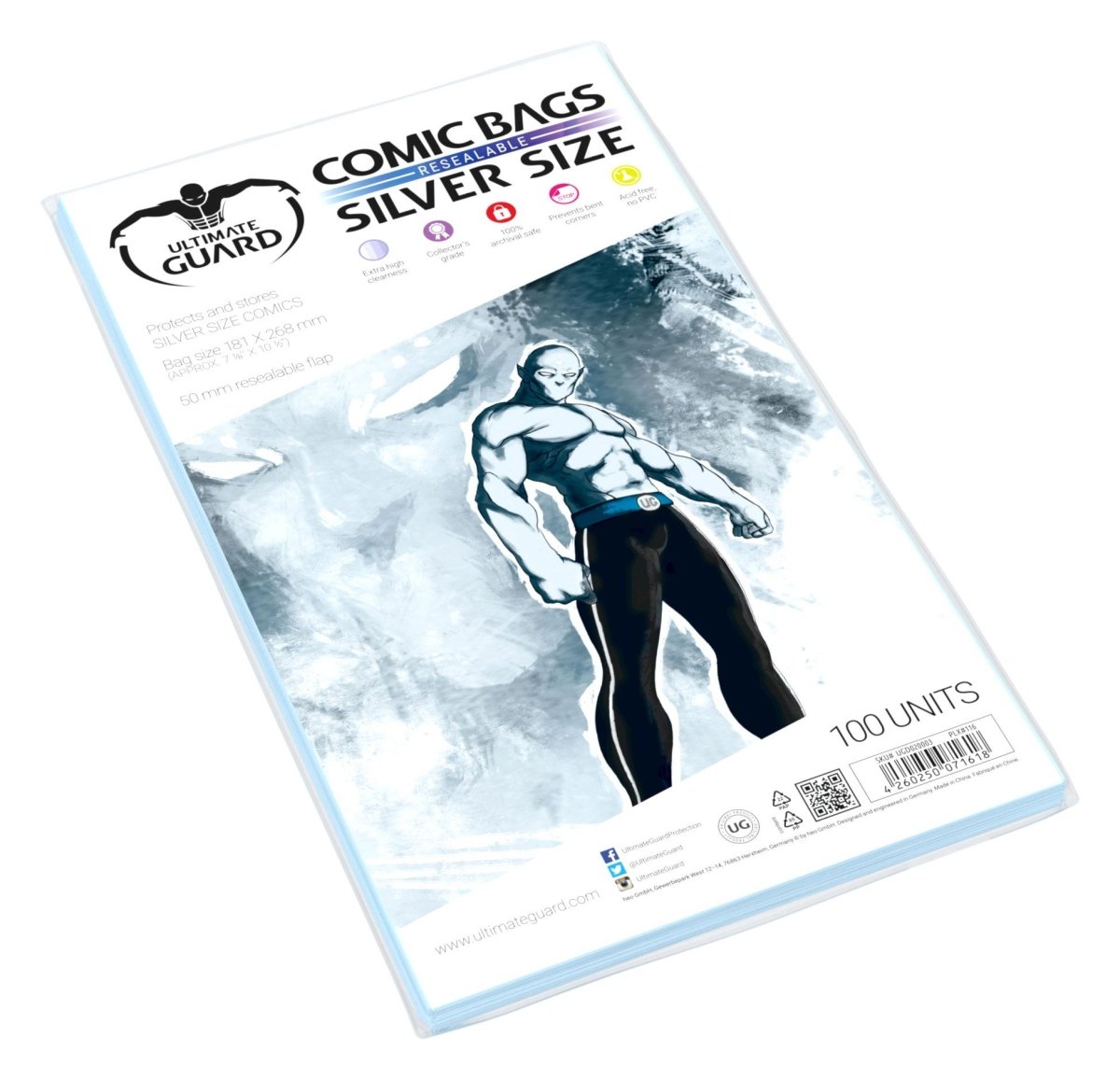 Ultimate Guard Comic Bags Resealable Silver Size (100) - Walt's Comic Shop