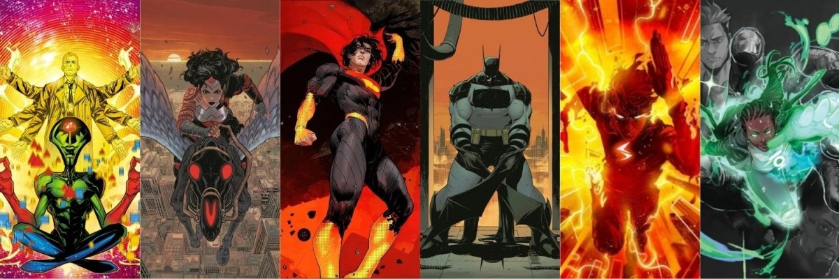 The Header shows Martian Manhunter, Wonder Woman, Superman, Batman, The Flash and Green Lantern from the Absolute Universe.