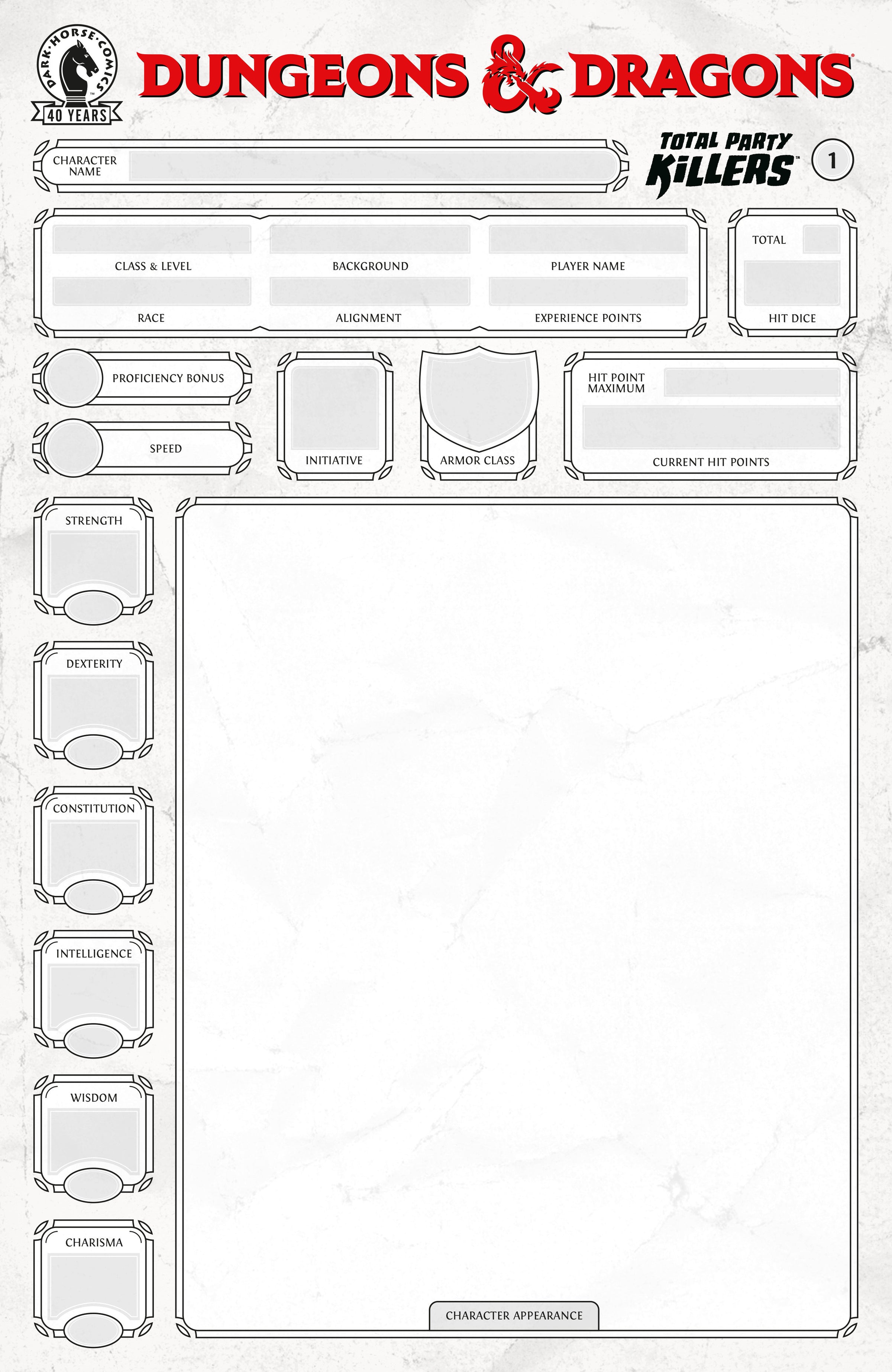Dungeons & Dragons: Total Party Killers #1 (Cover E) (Blank Cover Character Sheet)
