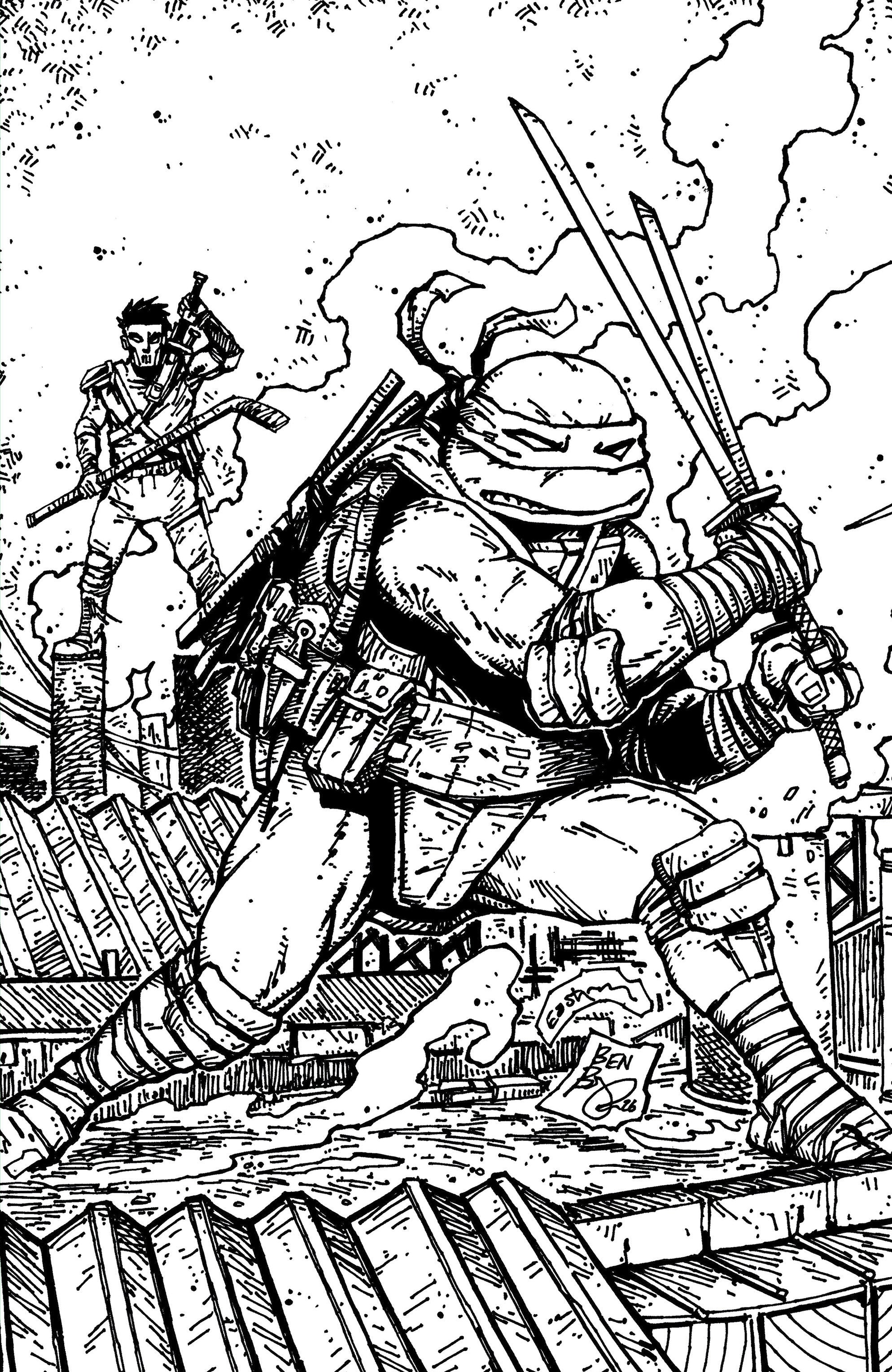 Teenage Mutant Ninja Turtles #21 1:10 Ratio Variant (Eastman & Bishop Black & White Full Art)