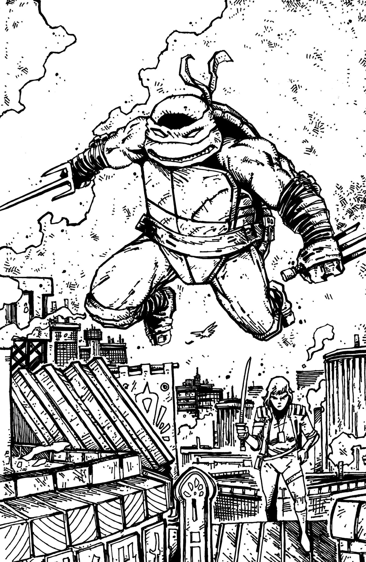 Teenage Mutant Ninja Turtles #22 1:10 Ratio Variant (Eastman & Bishop Black & White Full Art)