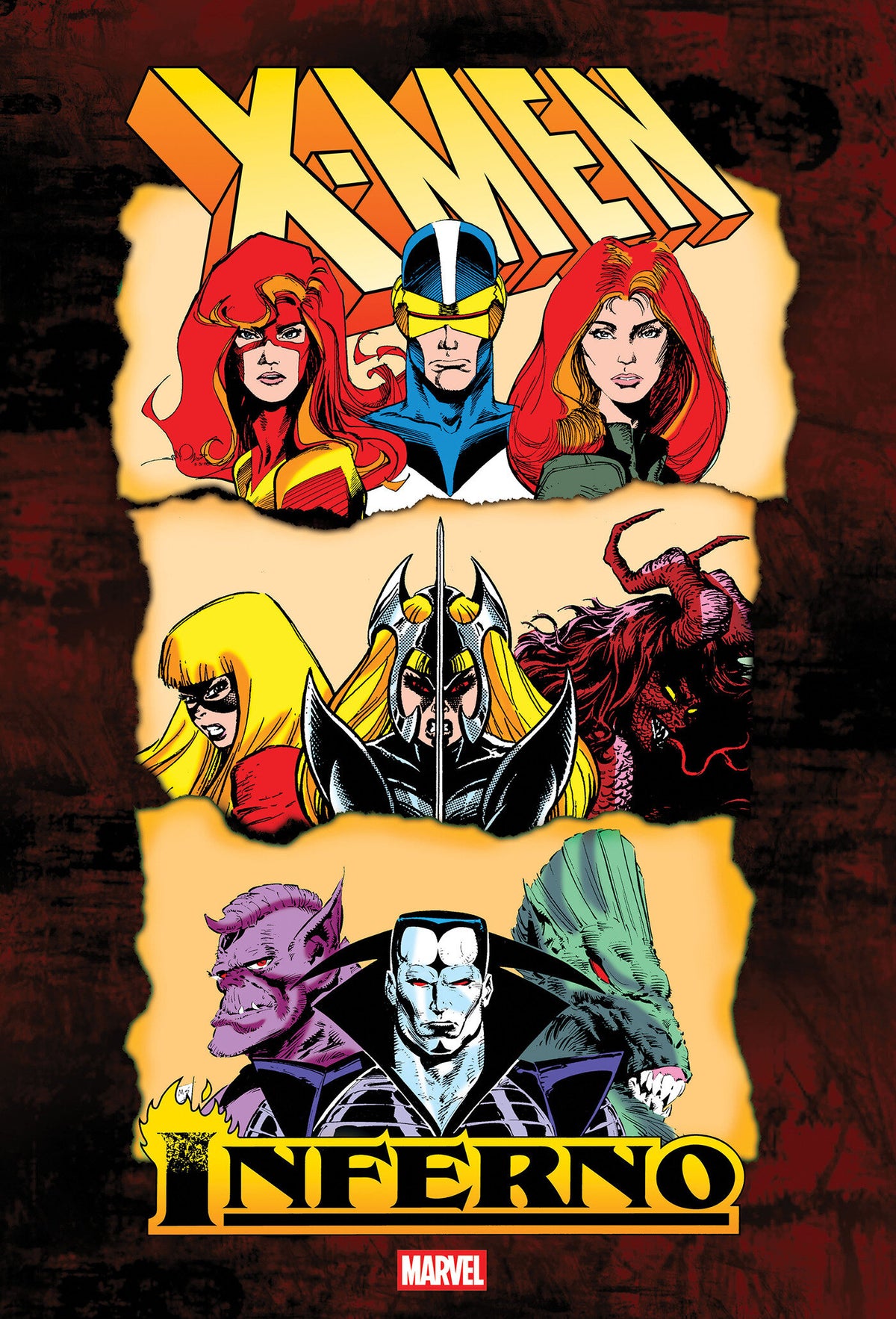 X-Men: Inferno Omnibus Silvestri/Blevins/Simonson Headshots Cover HC [New Printing, DM Only] *PRE-ORDER*