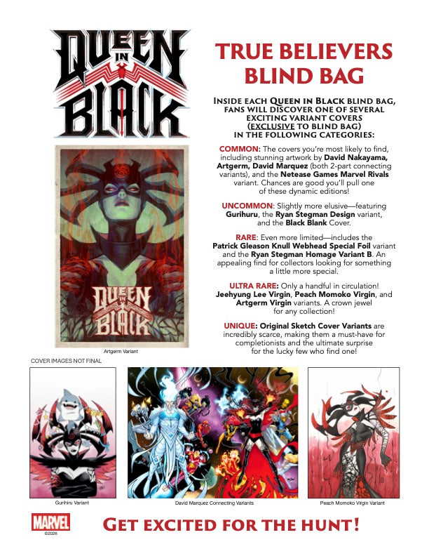 Queen In Black #1 True Believers Blind Bag PACK OF 5 (Bundle) *PRE-ORDER*