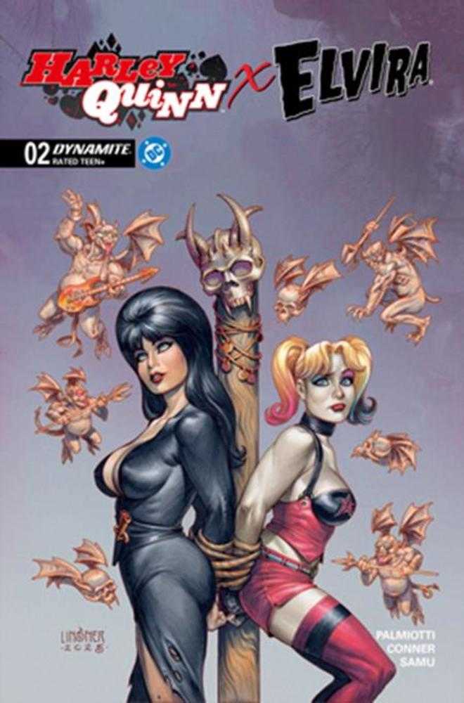 Harley Quinn X Elvira 2 Cover C Joseph Michael Linsner Variant - Walt's Comic Shop