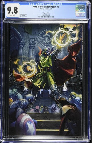 One World Under Doom #1 Ben Harvey Virgin 1:50 Ratio Variant Edition CGC 9.8