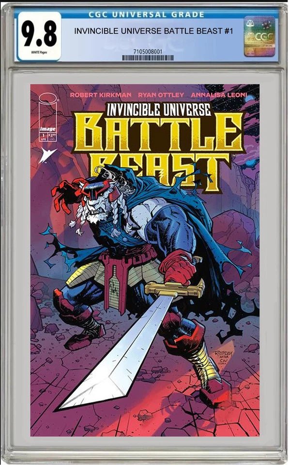 Invincible Universe Battle Beast #1 Cvr H Inc 1:1000 Ryan Ottley & Robert Kirkman Signed Cgc Graded Foil Var CGC 9.8 *PRE - ORDER* - Walt's Comic Shop