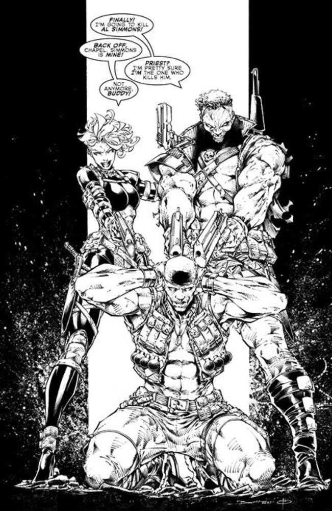 Spawn 370 Cover D Brett Booth Youngblood Team Up Black & White Full Art Variant - Walt's Comic Shop